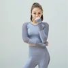 Women Sexy Compression Long Sleeve Seamless Tops Hollow Quick Dry Slim Fit Blank T-shirt