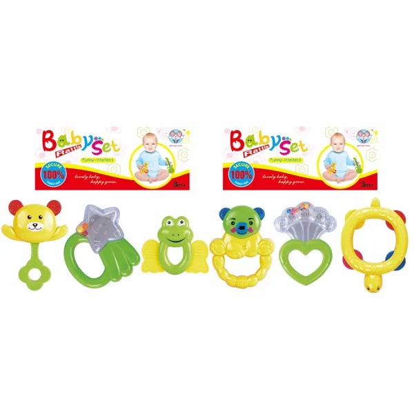 5pcs cartoon animal cheap plastic baby rattle toys fro wholesale