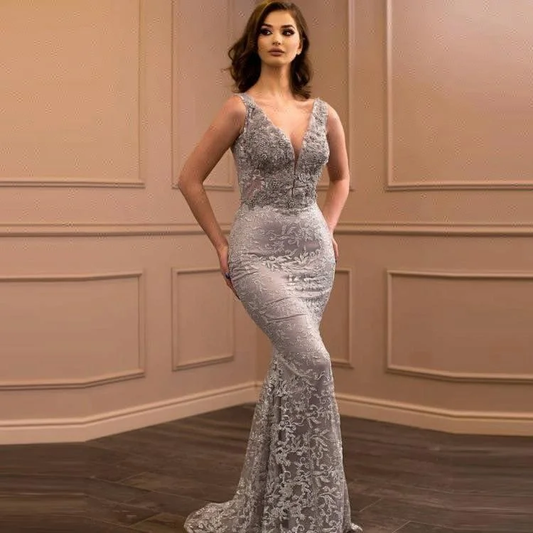 silver lace gown