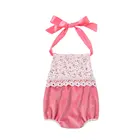 Baby girl fashion clothes halter lace ribbon bow knot decorated baby clothing romper