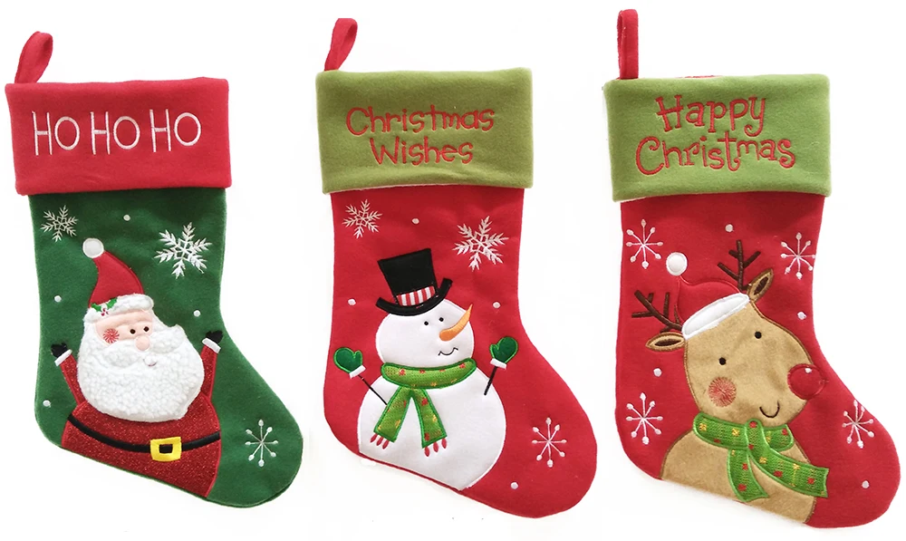 cartoon santa snowflake christmas stocking gift bag embroidery