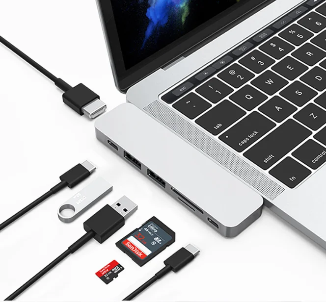 Aluminium Alloy 7 In 1 For Apple USB-C Digital AV Multiport Adapter To HD MI + PD*2 + SD/TF Card Reader + USB 3.0*2, Black silver grey
Aluminium Alloy 7 In 1 For Apple USB-C Digital AV Multiport Adapter To HD MI + PD*2 + SD/TF Card Reader + USB 3.0*2, Black silver grey