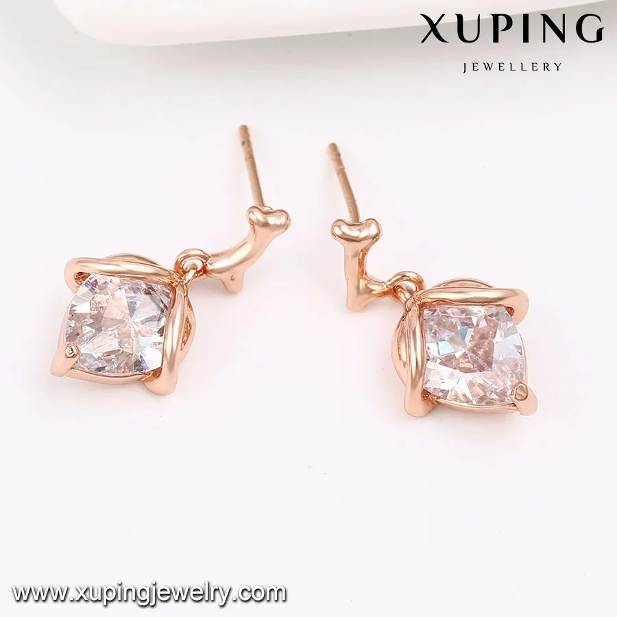 24915xuping Fashion Jewelry Rose Gold Simple Stone Charm Drop Earrings