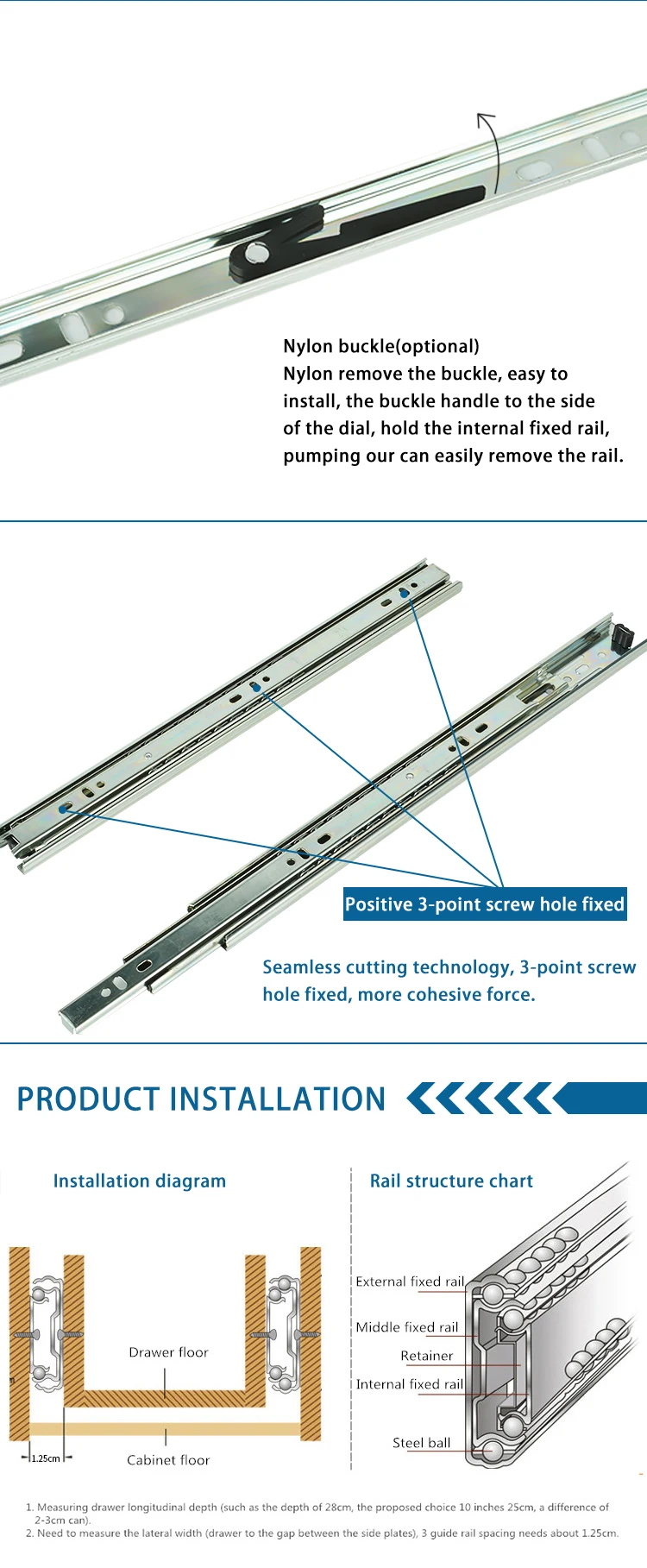 Kitchen Cabinet Drawer Slides Hardware Telescopic Channel Ball