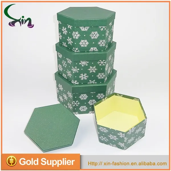 hexagon-shaped 4c printing paper box packaging holiday gift with