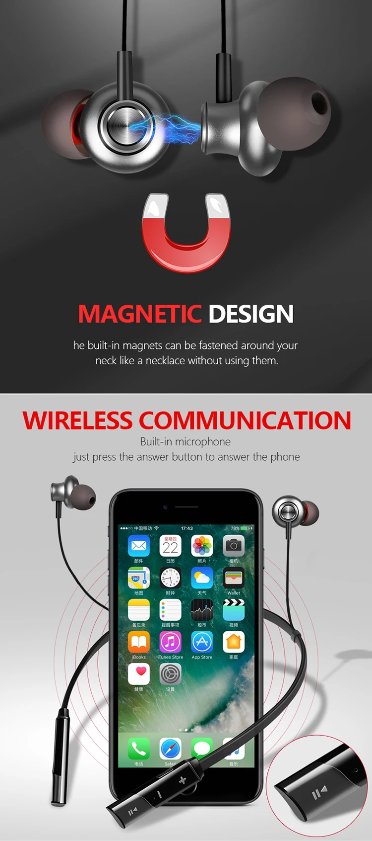 CSR Magnetic Wireless Bluetooth HD Sound Headphones With Long Life Battery - ANKUX.COM