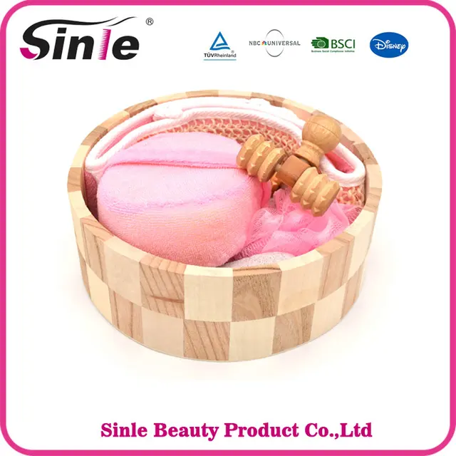 wholesale cheap wooden bucket shower 7pcs spa bath gift set
