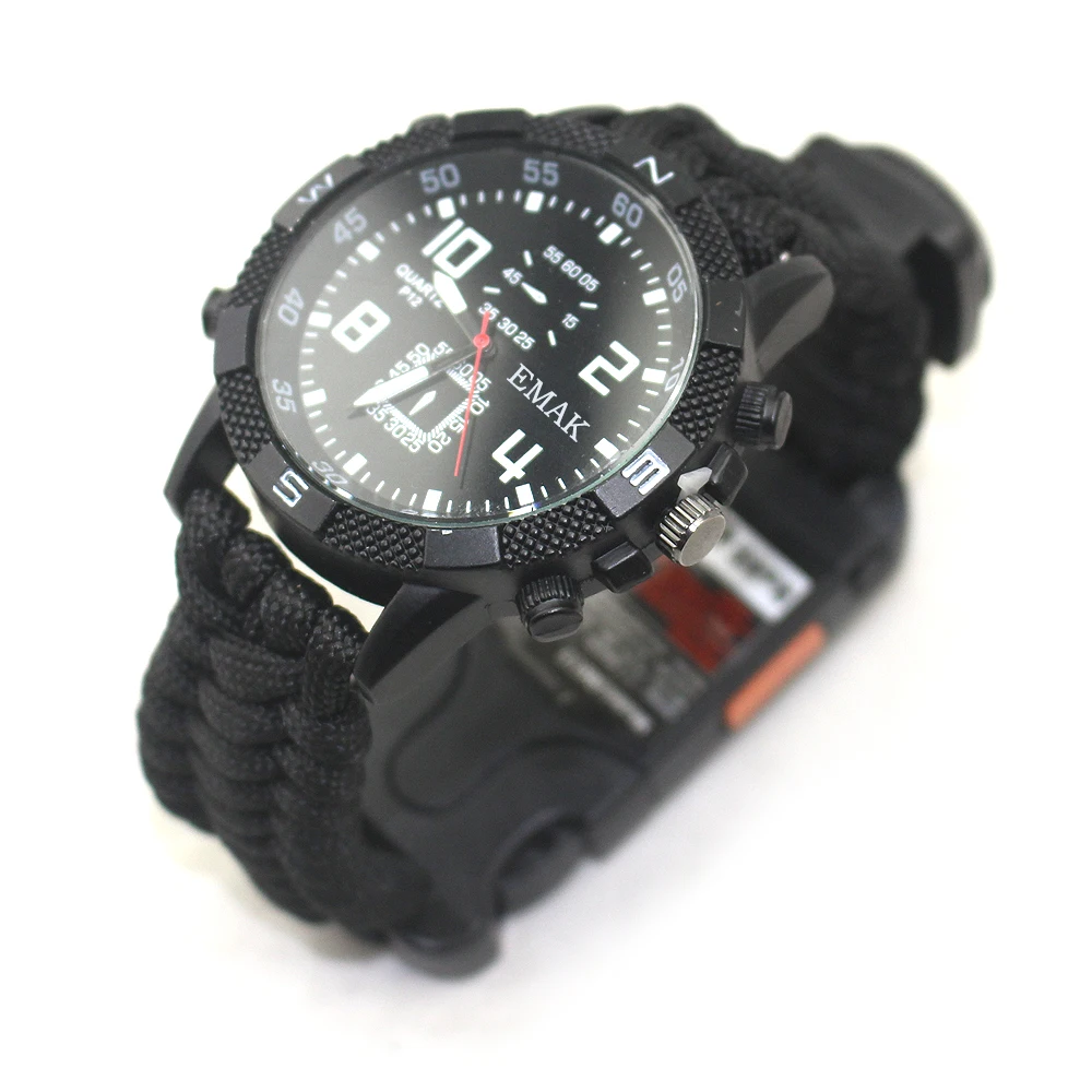 Outdoor camping and hiking paracord survival watch/distance laser watch /USB chargeable survival paracord watch., Customized
Outdoor camping and hiking paracord survival watch/distance laser watch /USB chargeable survival paracord watch., Customized
