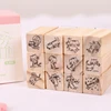Flower/cartoon design diy natural wooden rubber stamp for kids 12 pcs /bag