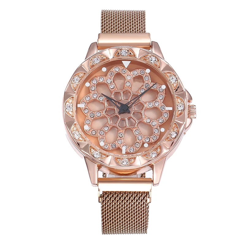 Rose Gold Color Best Selling Women Crystal Watch Mesh Belt Rotate Flower Dial Female Wrist Watches (KWT2134), As the picture
Rose Gold Color Best Selling Women Crystal Watch Mesh Belt Rotate Flower Dial Female Wrist Watches (KWT2134), As the picture