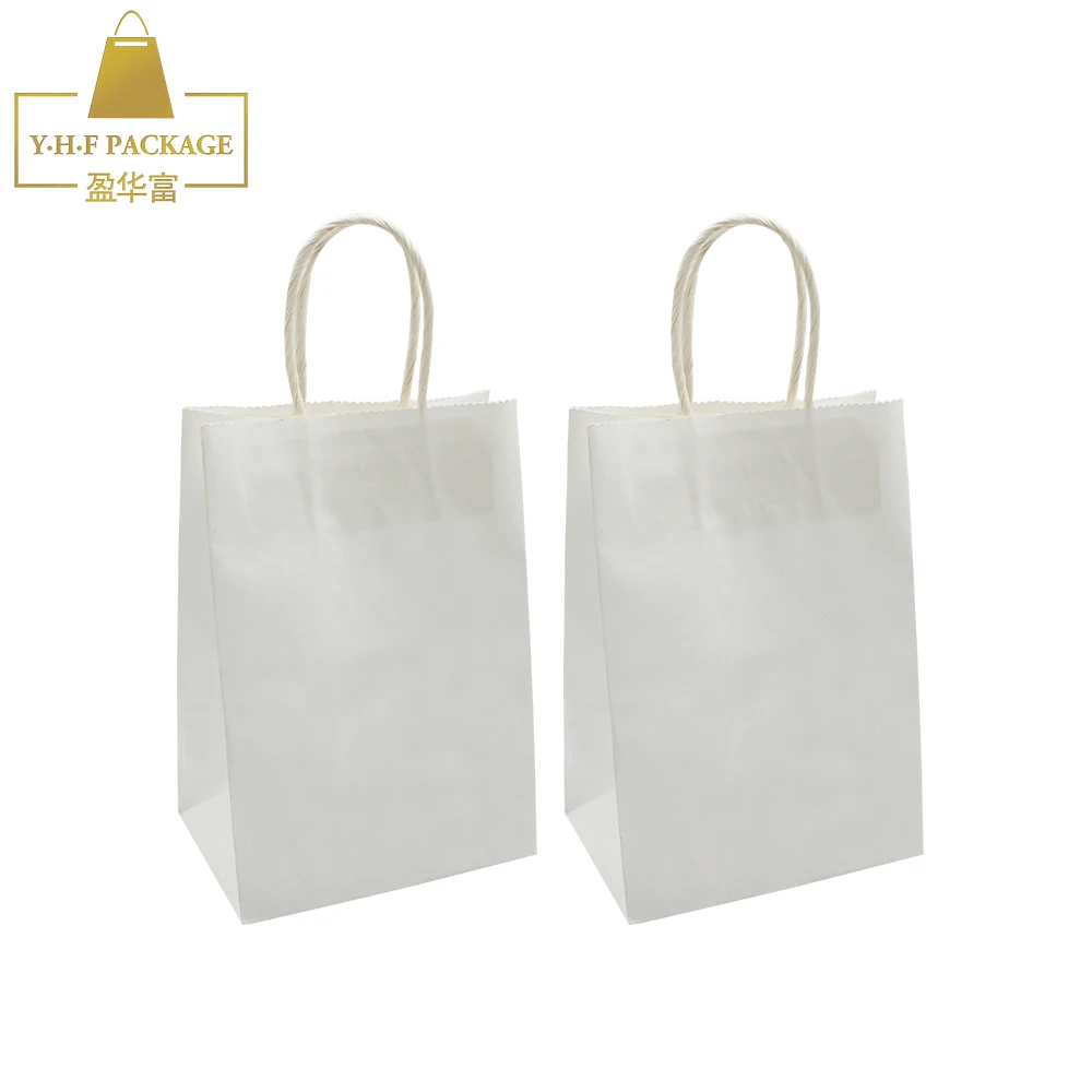 recyclable plain white kraft paper shopping bags with twisted