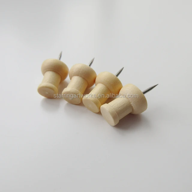 natural color wooden thumb tacks with organizing container for