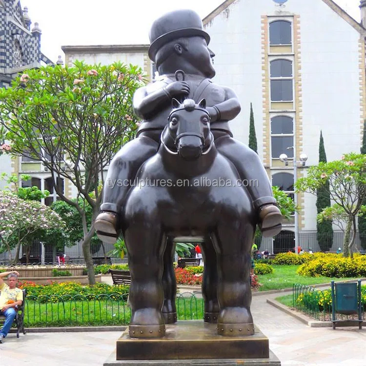 bronze fat horse and man sculpture