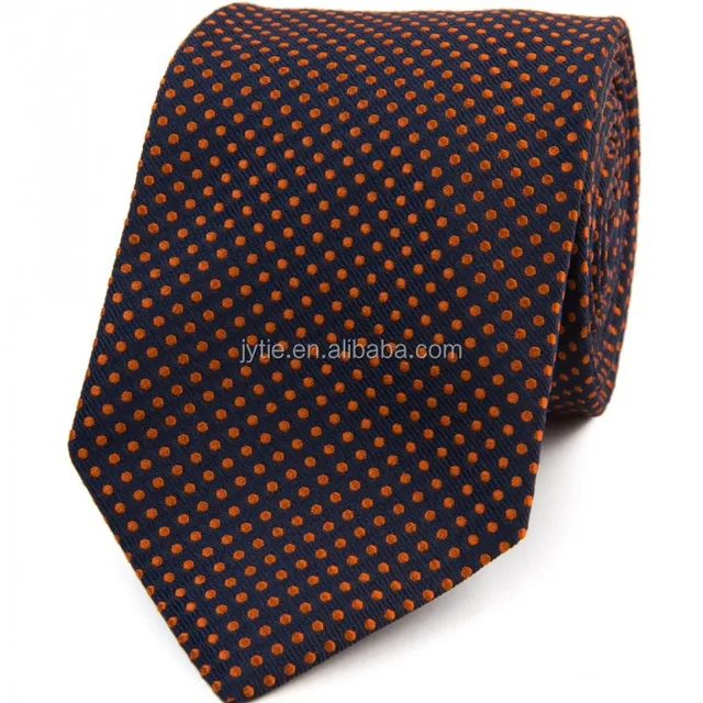 navy/orange fine spot woven silk jacquard tie