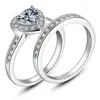 New Coming 316L stainless steel 4 prong setting one main 6*6 heart cz & 45pcs small cz stone couple engagement/wedding ring