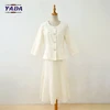Custom 2 pieces white church eyelet embroidery design female skirt lady formal suit pictures of office uniforms for women