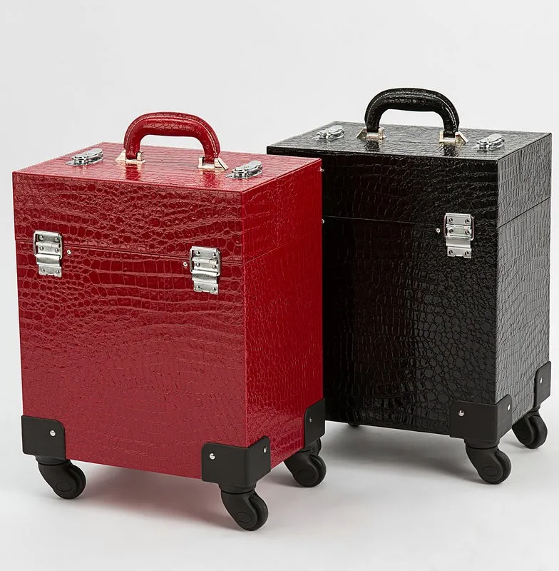 super september new design PU promotional deluxe rolling nail polish makeup travel trolley case, Croco black/croco red
super september new design PU promotional deluxe rolling nail polish makeup travel trolley case, Croco black/croco red