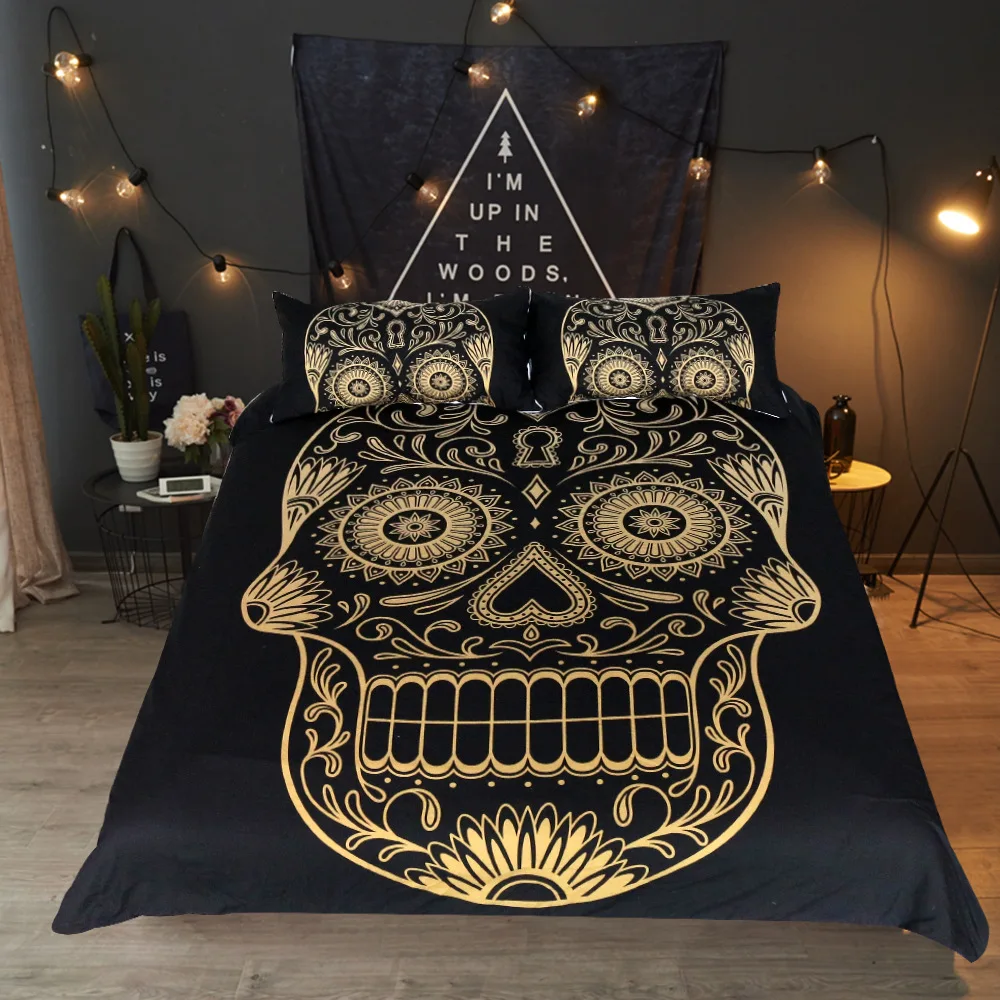 Chinese wholesale supplier bedding set 3D gold skull bed duvet covers