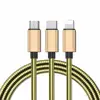Stainless Steel Flex Metal Braided USB Cable Fast Charging Usb 3 in 1 steel cable for iphone android type c