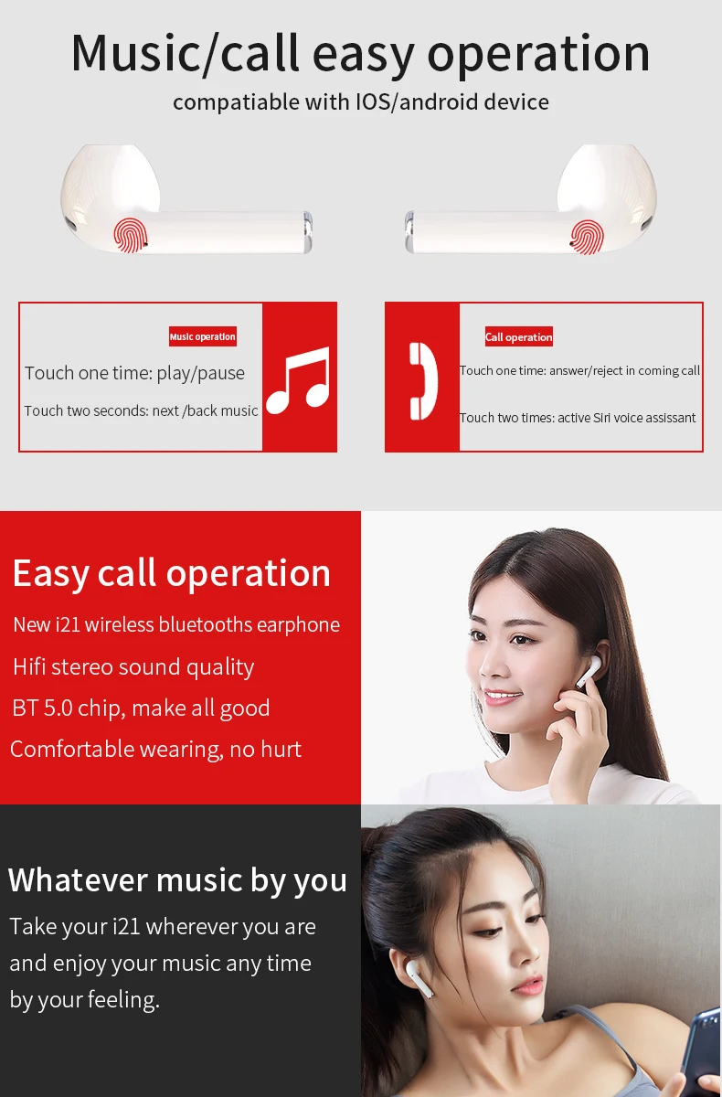 Shenzhen I120 I21 Tws Mini True Stereo Headset Headphone Twins Earbuds Wireless Earphone 5.0 - ANKUX.COM