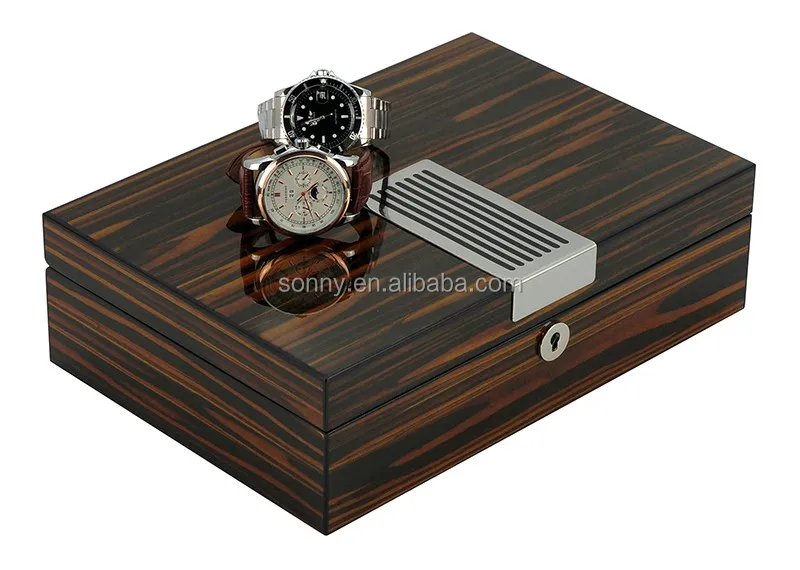 Wooden Lacquered Luxurious Ebony 8pcs Wrist Watch Box for Men
