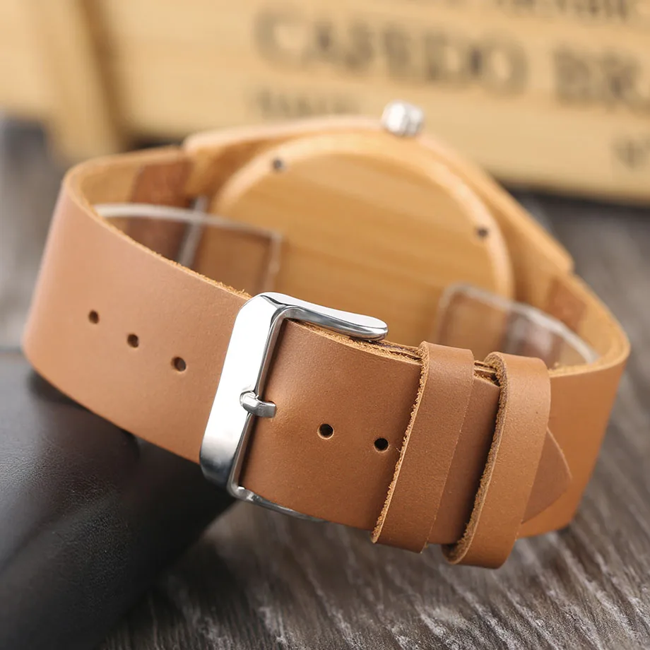 High Quality Men's Handmade Natural Wooden Watch Tiger Pattern Brown Genuine Leather Strap Quartz Wristwatch Male Sports (10)