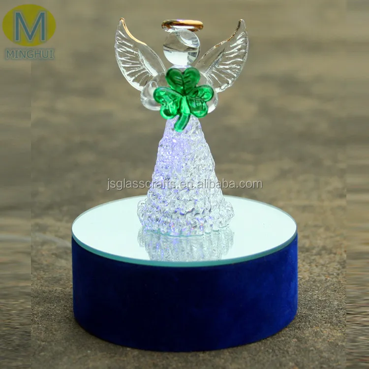 Low price glass angel with LED light base,angel gifts