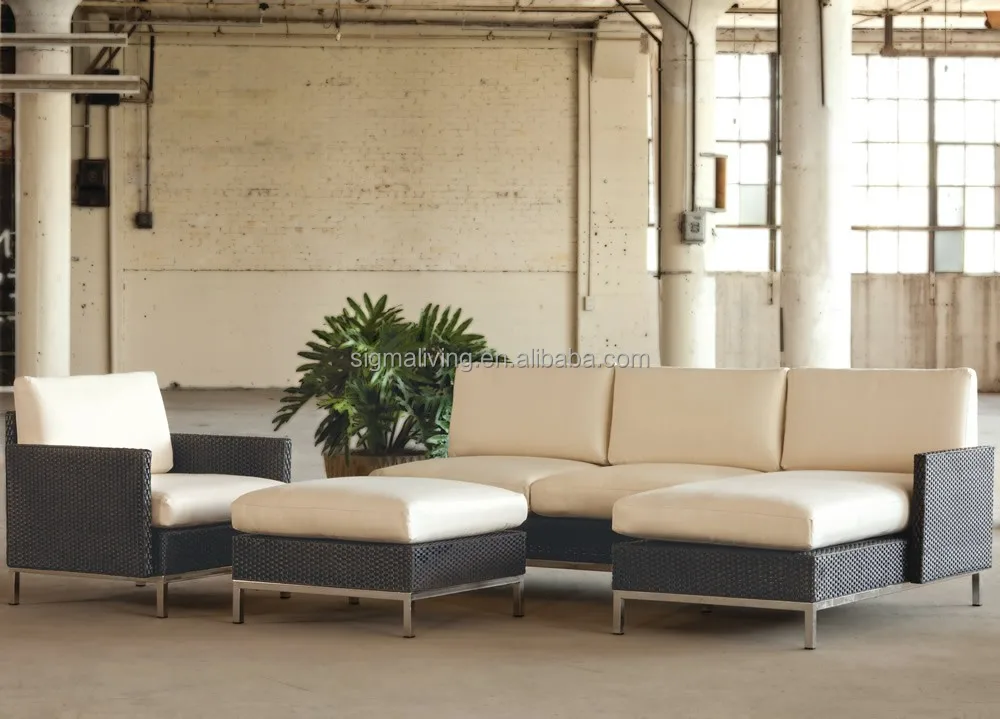 Elegant garden furniture l shaped sofa clearance cane lounge sofa for sale
