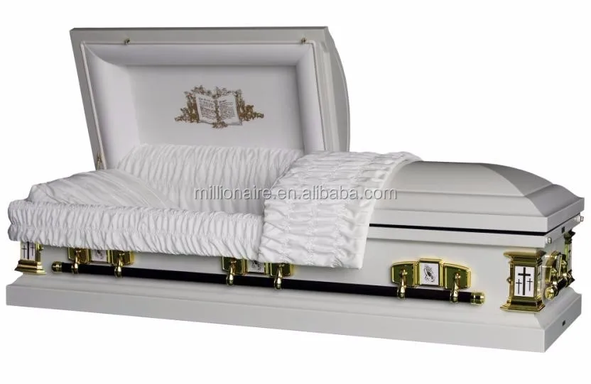 Croix blanche livre ouvert cercueils en métal en acier inoxydable