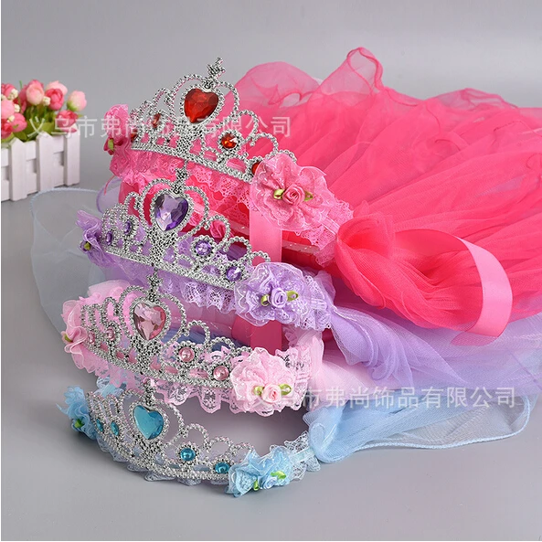 Hot sale beautiful double layer large veil decorated crown of the queen hair band