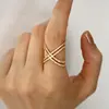 Women Jewelry 14K Gold Plated Thin Cirss Cross X Ring with Cz Stones