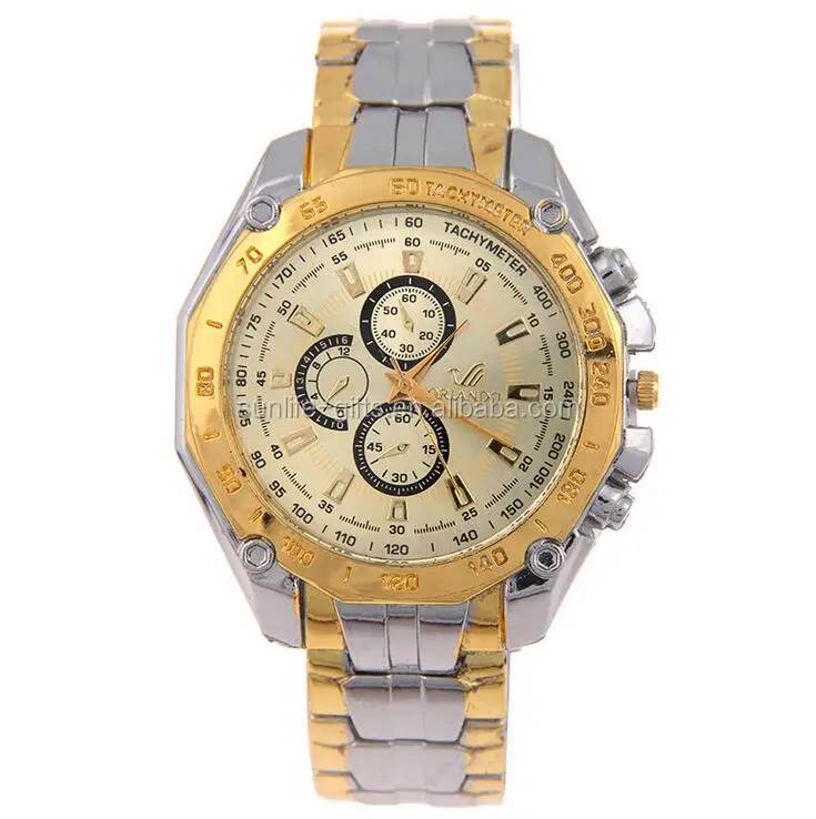 Fine scale half gold half silver three eyes cheap stainless steel watch for men