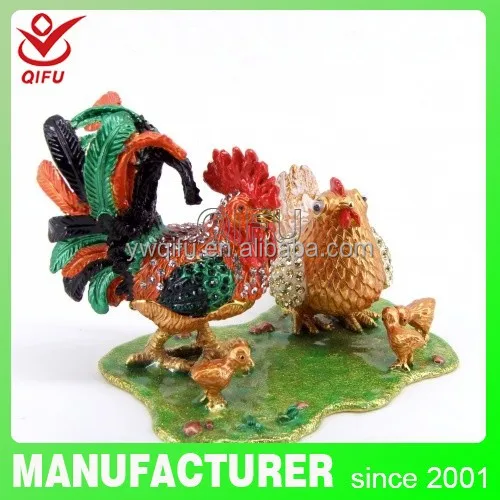 New arrived alloy exquisite rooster chicken shape home decoration trinket box