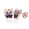 POLIVA Boy and Girl Tiny Pave Diamond Gemstone 925 Sterling Silver Owl Animal Shape Stud Earrings