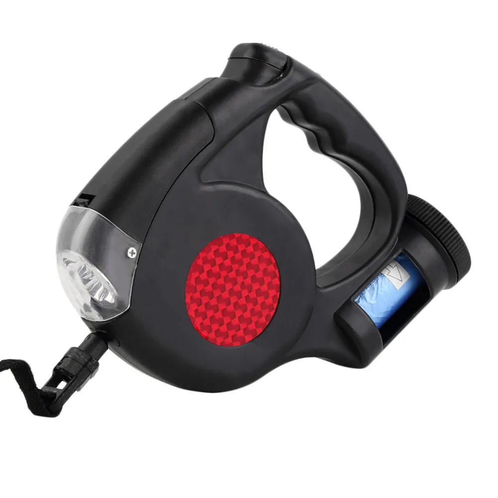 4.5M Automatic Dog Lead Retractable Dog Leash Pet Traction Rope Chain Harness Dog Collar Pet Products 3 LED Lights Garbage Bag