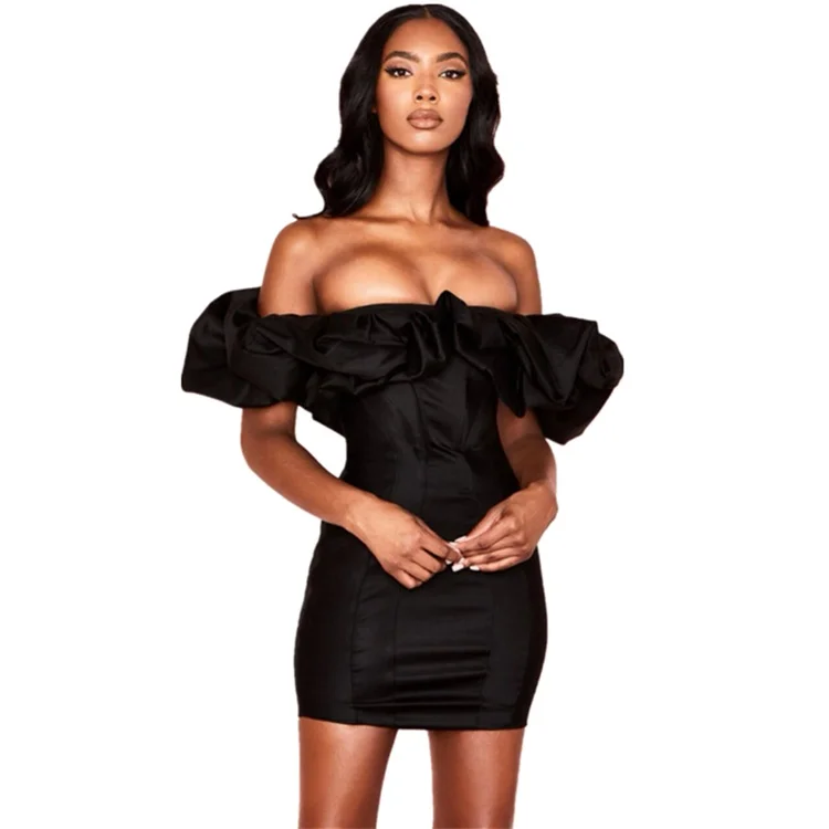 Off shoulder sexy african black ruffle bodycon mini dresses for women, Customerized color
Off shoulder sexy african black ruffle bodycon mini dresses for women, Customerized color