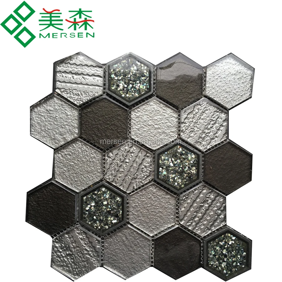 Gray Hexagon Waterjet Glass Mosaic