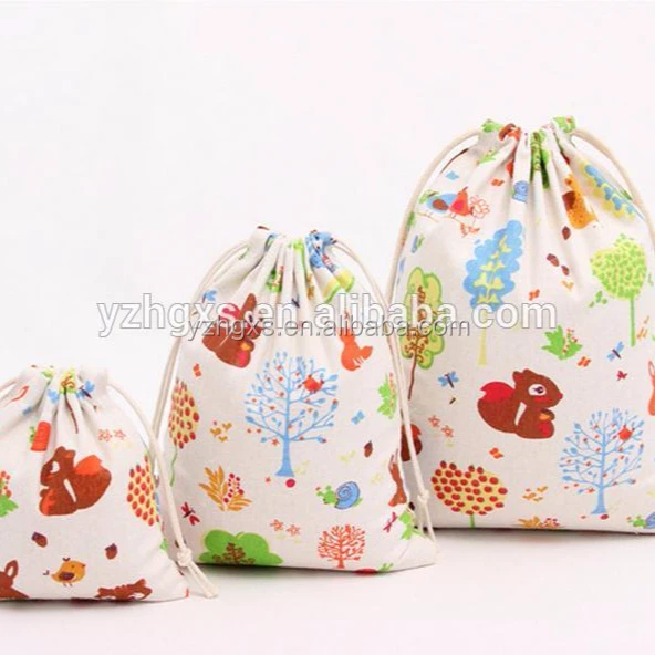 cheap fashion custom calico cotton drawstring wine bag small