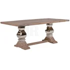 With Leg Dining Table Reclaimed Elm Plank Top With Pail Stainless Steel Leg Pedestal Natural Finish Dining Table