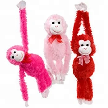 red pink long arms cute stuffed soft fluffy plush hanging monkey toy