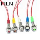 FILN 6mm mini panel lamp Chrome Finish Metal LED Pilot Panel Dash Signal Indicator Warning light with 20cm cable