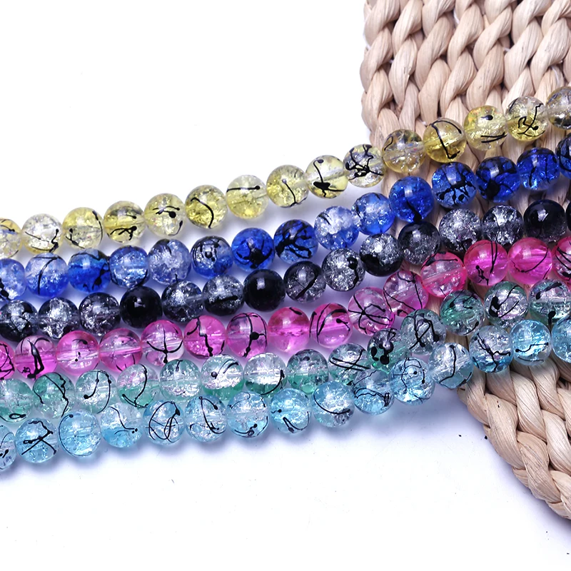 wholesale 200pcs 6mm glass Crackle Cracked Round Beads Two Tone Crack Beads
