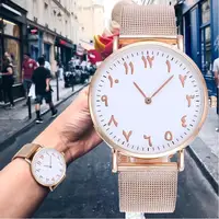 

Silver & Rose Gold Mesh Arabic Numbers Watch Fashion Casual Women Stainless Steel Back Quartz Wristwatches MM042
