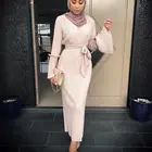 018#Women's Abaya Chic Beading Muslim Long Sleeve Loose Wide Hem Cardigan Robe Dresses Abaya