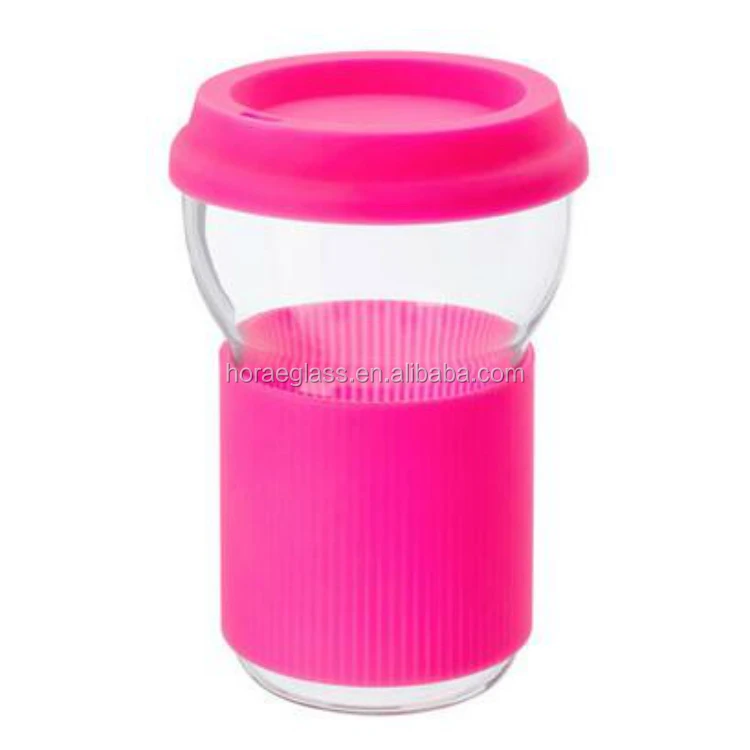 Best selling glass tumbler with lid borosilicate glass coffee cup with silicone lid