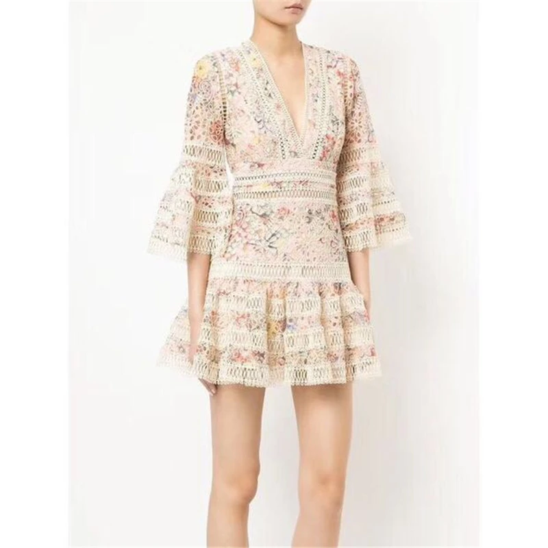 High-End Fashion Lady Lace Stitching V-Neck Horn Sleeves Slim Dress Women Dresses Sexy Summer, Picture color
High-End Fashion Lady Lace Stitching V-Neck Horn Sleeves Slim Dress Women Dresses Sexy Summer, Picture color