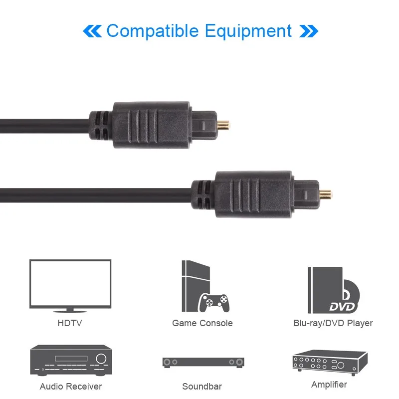 High Quality Better Clarity Digital Signal Fiber Optical Audio Toslink Male to Male Cable 6 Feet (1.8 Meters) Gold Plated - ANKUX.COM