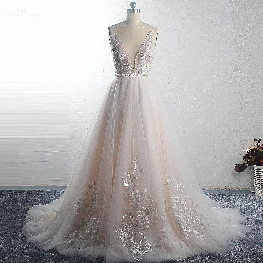 blush pink boho wedding dress