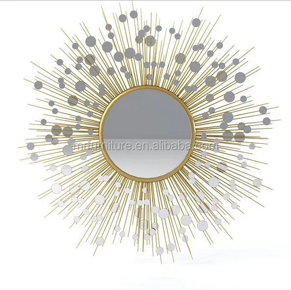 champagne metal iron sunburst wall mirror| Alibaba.com