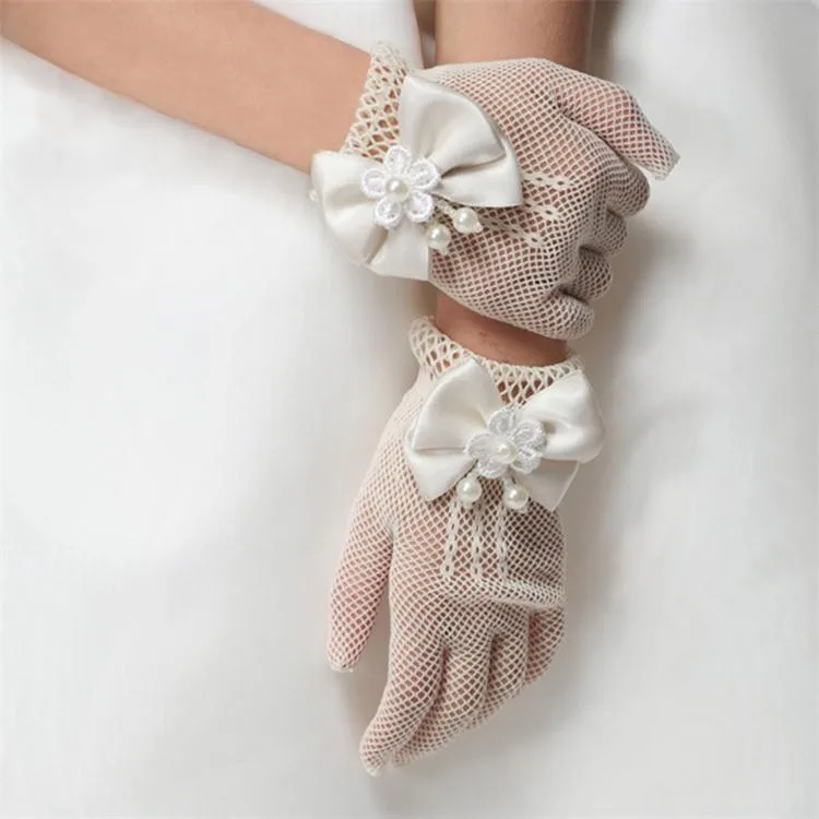 Royal Style luury flower girls party gloves waist flowers bow decoration childrens little girl princess manner vintage gloves
